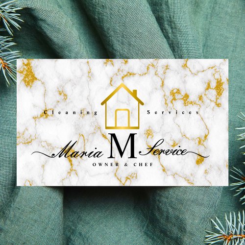 white marble golden house design cleaning service  business card