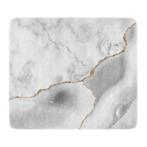 White Marble Gray Agate Gold Glitter Cutting Board