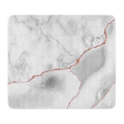 White Marble Gray Agate Rose Gold Glitter Cutting Board