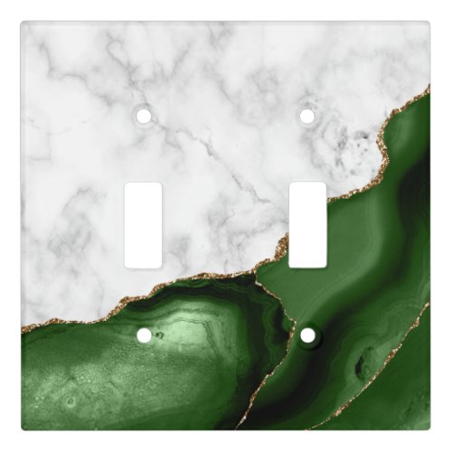 White Marble Green Agate Gold Glitter Light Switch Cover