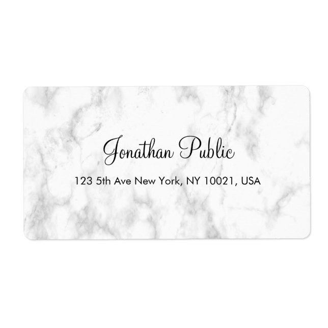 White Marble Hand Script Elegant Modern Shipping Label (Front)