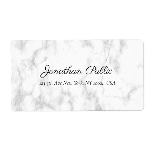 White Marble Hand Script Luxury Shipping Address Label