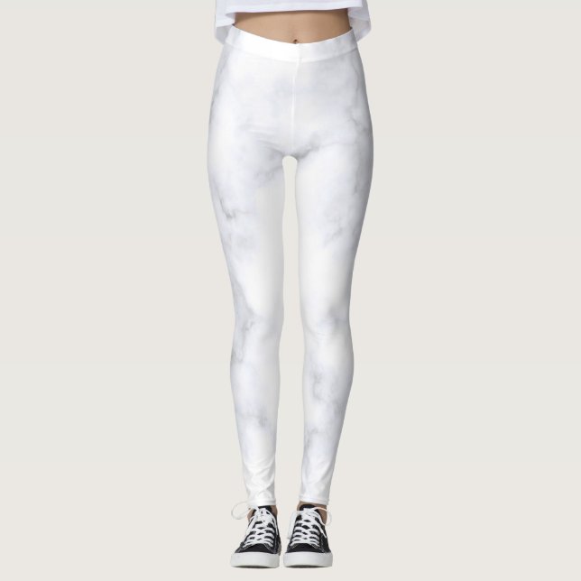 White Marble hipster  Leggings (Front)