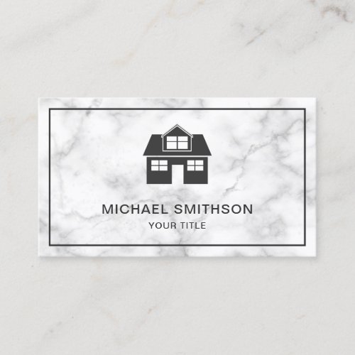 White Marble Home Icon Real Estate Agent Business Card