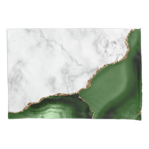 White Marble Hunter Green Agate Gold Glitter Pillow Case