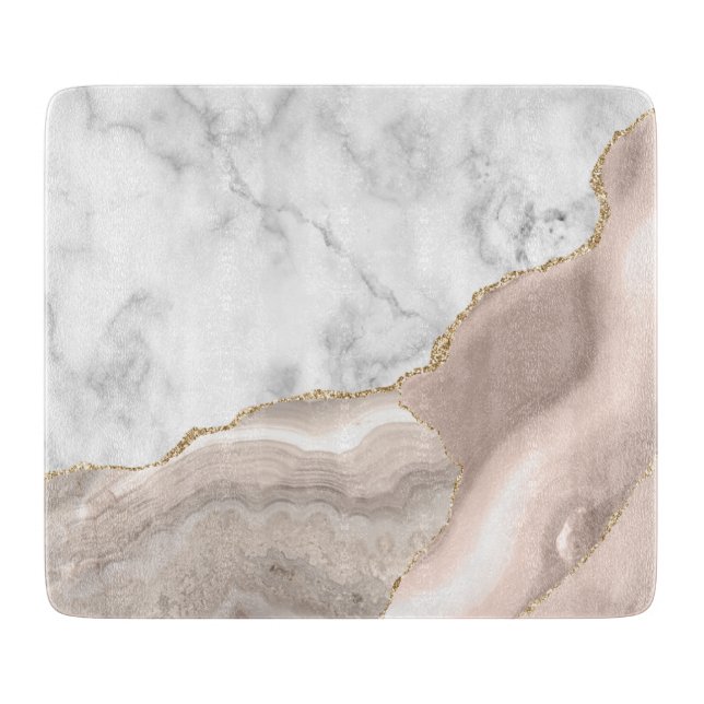 White Marble Ivory Agate Gold Glitter Cutting Board (Front)