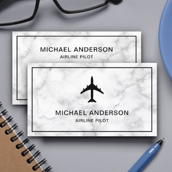 White Marble Jet Aircraft Airplane Airline Pilot Business Card by ShabzDesigns at Zazzle