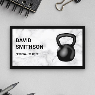 White Marble Kettlebell Fitness Personal Trainer Business Card