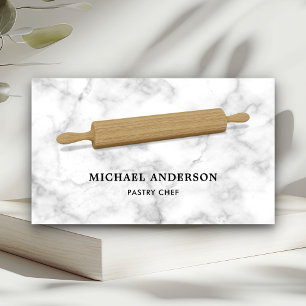 White Marble Kitchen Wood Rolling Pin Pastry Chef Business Card