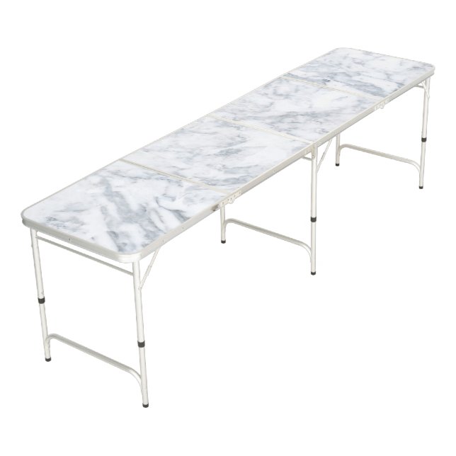 White Marble Look Beer Pong Table (Angled)