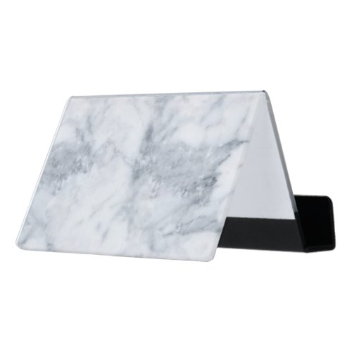 White Marble Look Desk Business Card Holder