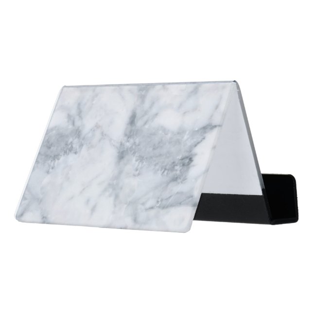 White Marble Look Desk Business Card Holder (Angled Back)