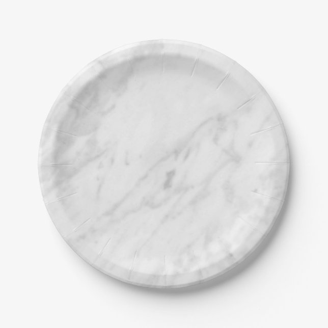White Marble Look Paper Plates (Front)