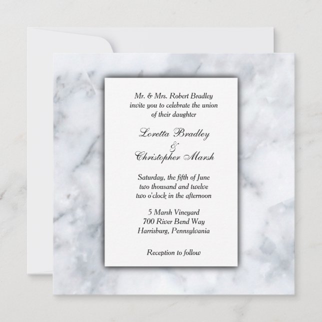 White Marble Look Wedding Invitation (Front)