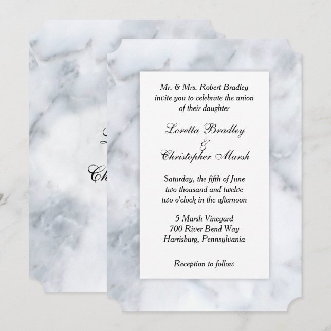 White Marble Look Wedding Invitation (Front/Back)