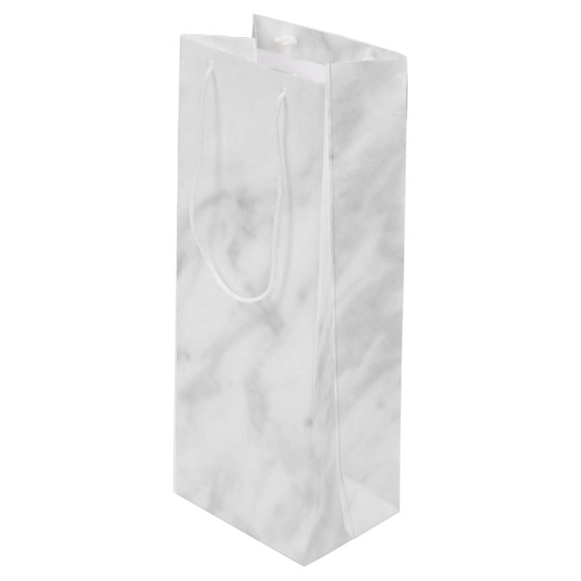 White Marble Look Wine Gift Bag (Front Angled)