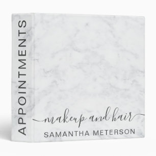 White marble makeup hair salon appointments 3 ring binder