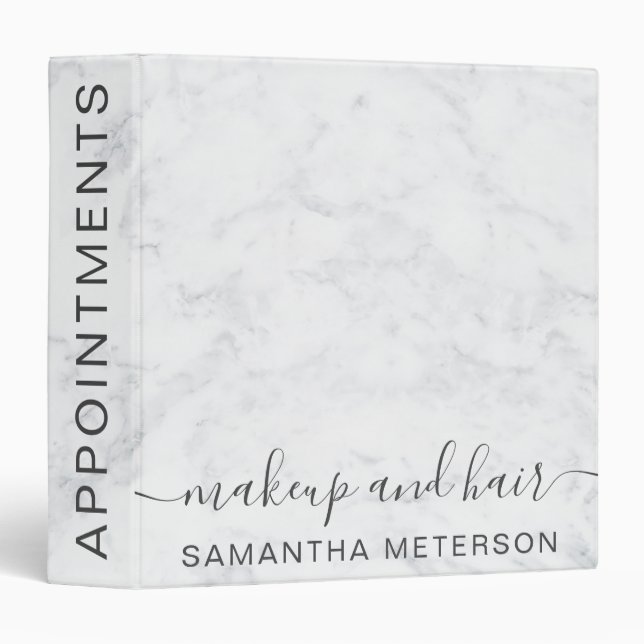 White marble makeup hair salon appointments 3 ring binder (Front/Spine)