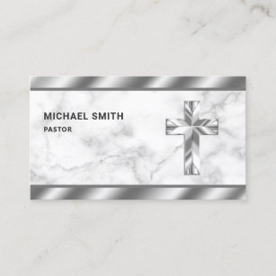 White Marble Metallic Jesus Christ Cross Pastor Business Card