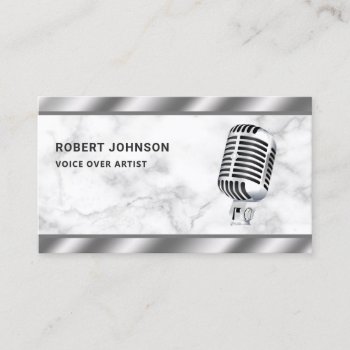 White Marble Metallic Microphone Voice Over Artist Business Card by ShabzDesigns at Zazzle