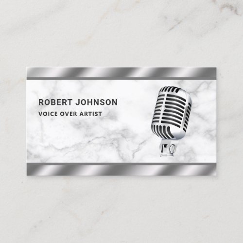White Marble Metallic Microphone Voice Over Artist Business Card