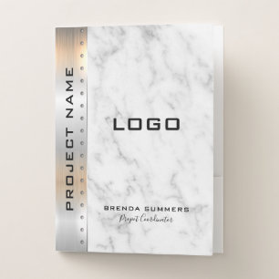 White marble & metallic silver pocket folder