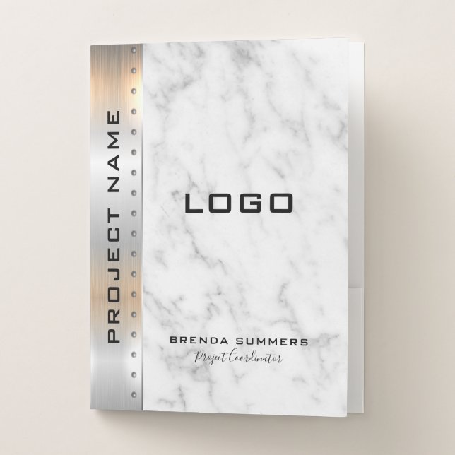 White marble & metallic silver pocket folder (Front)