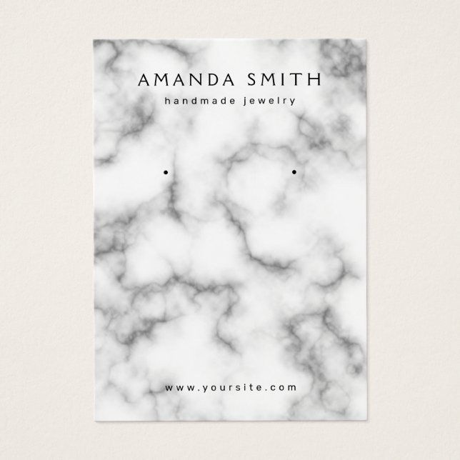 White marble minimalist earring display card (Front)