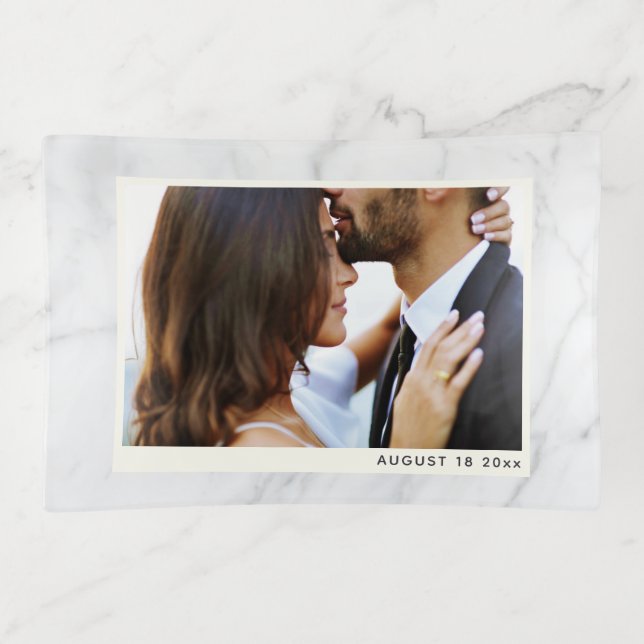 White Marble Minimalist Trendy Photo Trinket Tray (Front)