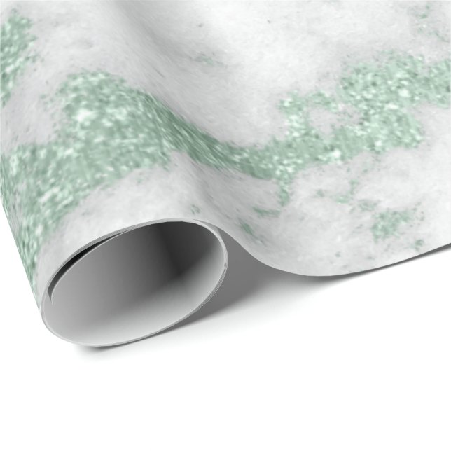 White Marble Mint Green Glitter Silver Gray Wrapping Paper (Roll Corner)