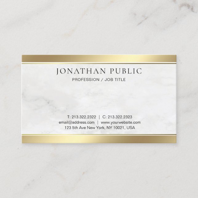 White Marble Modern Elegant Gold Simple Template Business Card (Front)