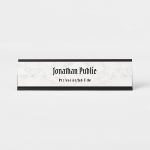 White Marble Modern Elegant Template Professional Desk Name Plate