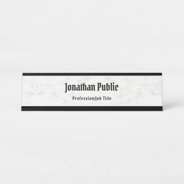 White Marble Modern Elegant Template Professional Desk Name Plate Zazzle