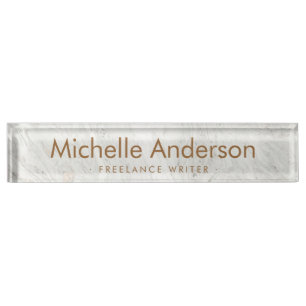 White Marble modern minimal Desk Name Plate