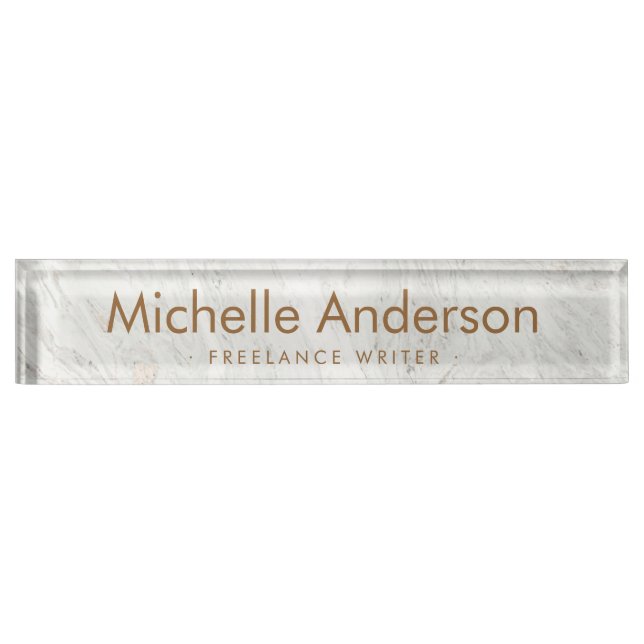 White Marble modern minimal Desk Name Plate (Front)