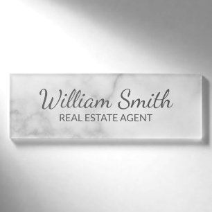 White Marble Modern Professional Personalized Name Tag