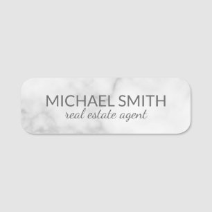 White Marble Modern Professional Personalized Name Tag