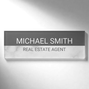 White Marble Modern Professional Personalized Name Tag