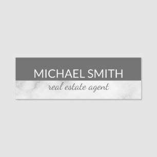 White Marble Modern Professional Personalized Name Tag