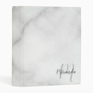 White Marble Modern Script Monogram and Name Mini Binder