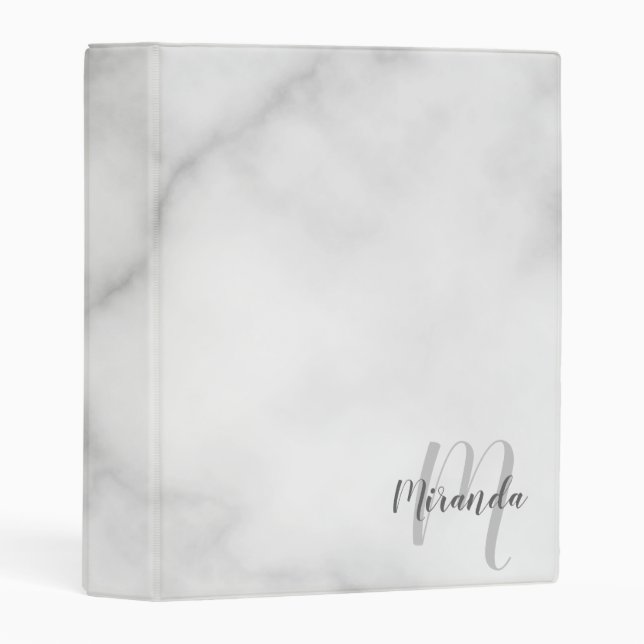 White Marble Modern Script Monogram and Name Mini Binder (Front/Spine)