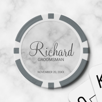 White Marble Modern Script Personalized Groomsman Poker Chips by manadesignco at Zazzle
