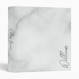 White Marble Modern Script Personalized Name 3 Ring Binder