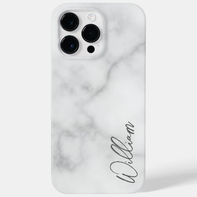 White Marble Modern Script Personalized Name Case-Mate iPhone Case (Back)