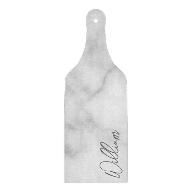 White Marble Modern Script Personalized Name Cutting Board (Front)