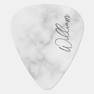 White Marble Modern Script Personalized Name Guitar Pick