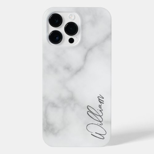 White Marble Modern Script Personalized Name iPhone 14 Pro Max Case