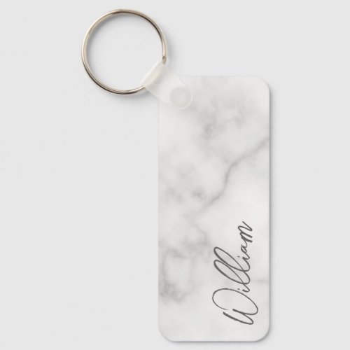 White Marble Modern Script Personalized Name Keychain