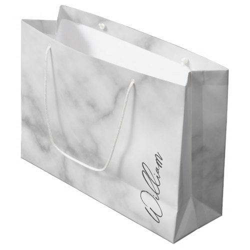 White Marble Modern Script Personalized Name Large Gift Bag