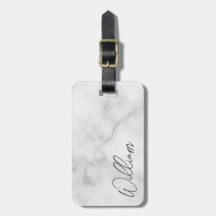 White Marble Modern Script Personalized Name Luggage Tag